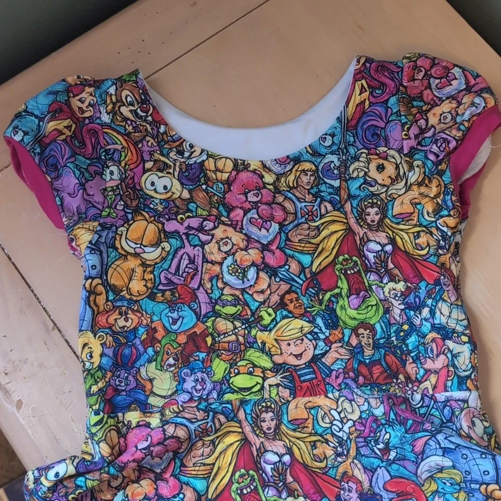 Colorful Cartoon Print Short Sleeve Dress - Picture 4 of 5